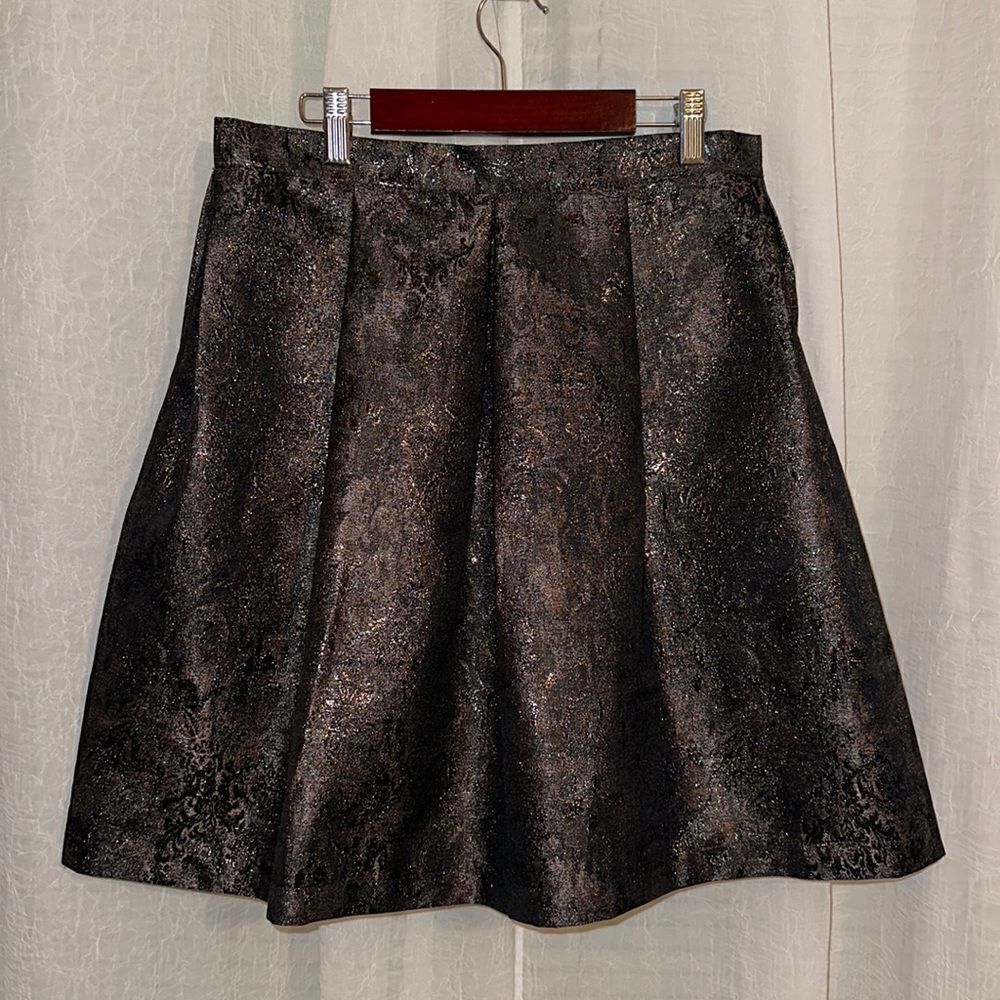Camomilla 8 Neiman Marcus Shimmery Textured Champagne Brown Black Floral Skirt